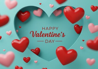 Happy valentines day with red and pink hearts