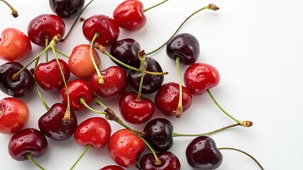 A pile of fresh cherries isolated on white background