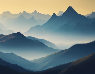 illustration of mountains ridge in the morning haze