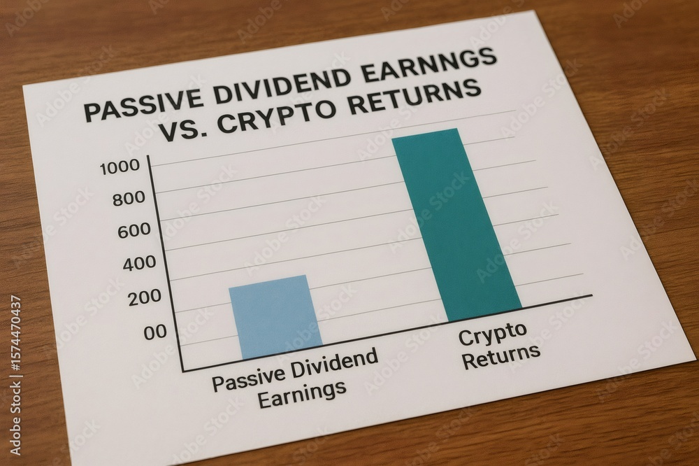 Aufkleber bar graph comparing passive dividend earnings vs. crypto returns, showing much higher returns from c