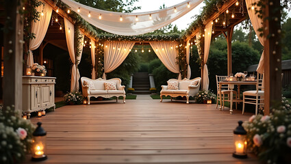Obraz premium Romantic Outdoor Wedding Lounge Under Fairy Lights
