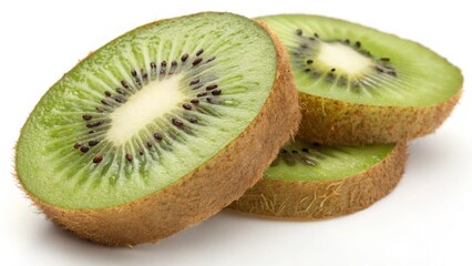 Three slices of kiwi fruit isolated on white background