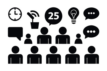 Flat Corporate Icons – Team Building, Office Communication, and Leadership Vector Set