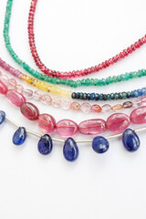 Gemstone Beads in Ruby, Emerald, Sapphire, and Red Spinel


