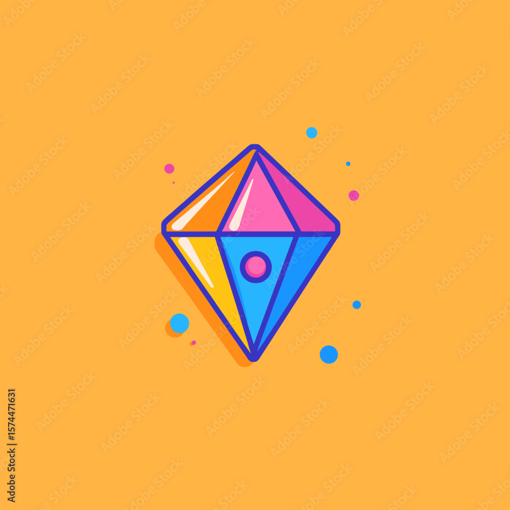 Poster colorful geometric diamond with unique color palette and floating dots