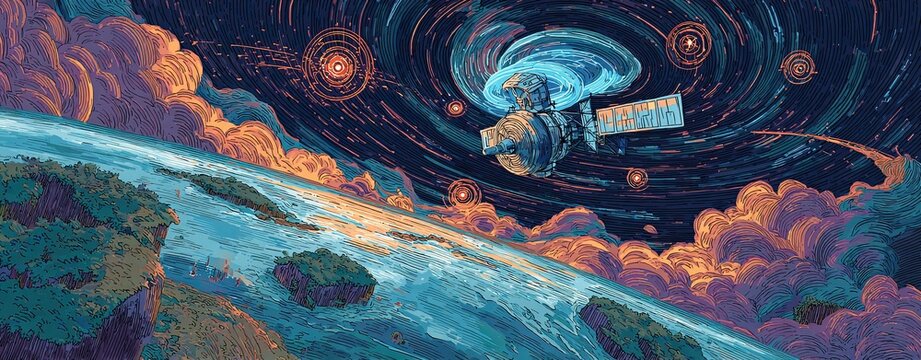AI in disaster response with real-time AI in disaster response mapping and AI in disaster response for emergency rescue coordination A vibrant depiction of Earth from space.