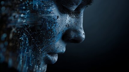 Futuristic concept of AI technology in human profile and digital elements

