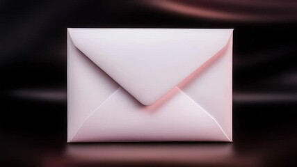 White envelopes sitting symmetrically on dark reflective surface, soft pink background highlighting clean geometric arrangement