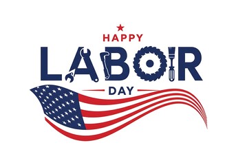 Happy labor day with american flag and tools