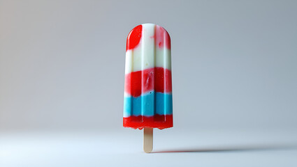 Single Vibrant Red, White, and Blue Popsicle Isolated on White Background – Summer Patriotic Ice Cream Treat