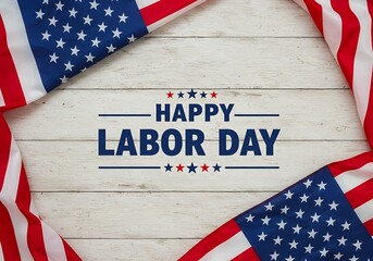 Happy labor day framed by american flags on wood
