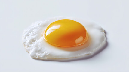 A perfectly cooked sunny-side-up fried egg with a vibrant, golden yolk on a white surface.