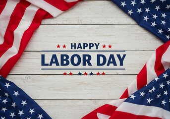 Happy labor day framed by american flags on wood
