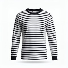 Stripped long-sleeved garment, fashionable item, clothing with horizontal pattern on white background