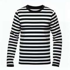 Striking striped long sleeved garment showcasing contrast pattern visually arresting on white background