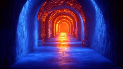 Obraz premium Neon-lit tunnel pathway with vibrant colors.