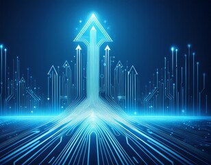 light arrow circuit on blue background illustration copy space composition business growth concept