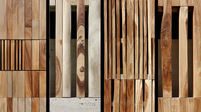 closeup of modern wooden building facades showcasing rich textures and natural patterns of wood