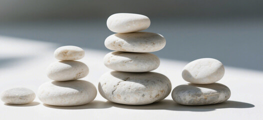 Stacked White Stones, Zen-like Arrangement for Relaxation