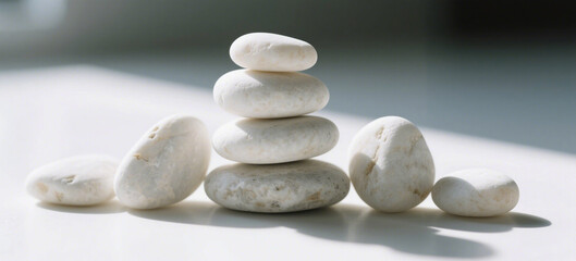 Stacked White Stones, Zen-like Arrangement for Relaxation