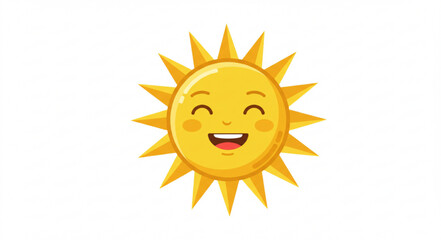 Illustration of a happy sun with a smiling face and radiant yellow rays on a white background scene