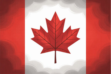 Illustration of a stylized canadian flag with a red maple leaf in the center on a white background