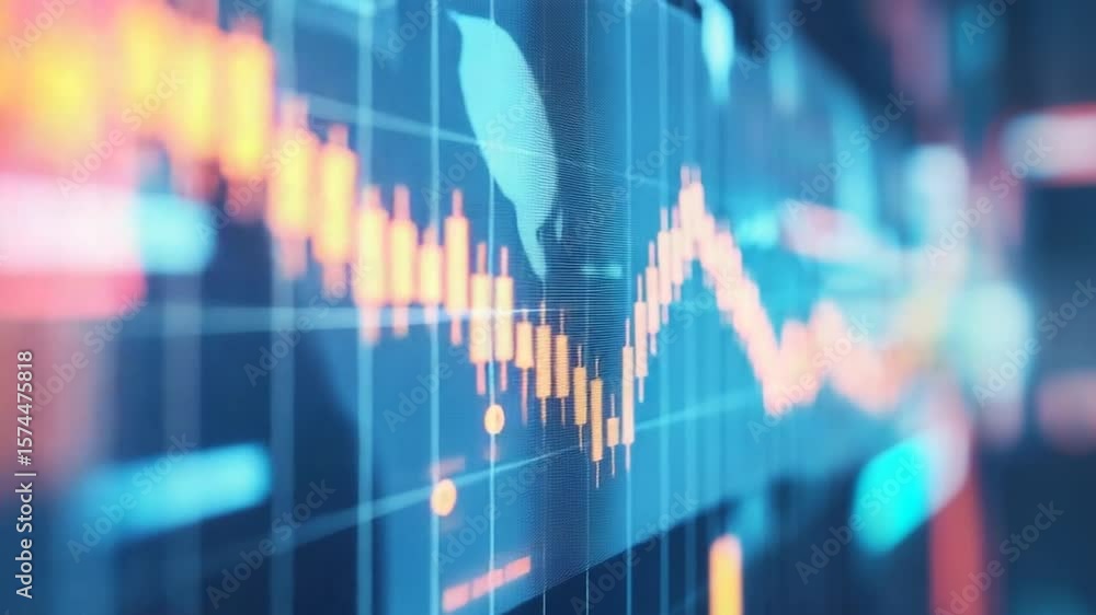 Poster abstract financial data analysis and stock market charts, trading screen animation loop 4k