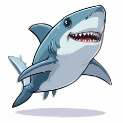 Cartoon Illustration of Friendly Great White Shark with Playful Expression