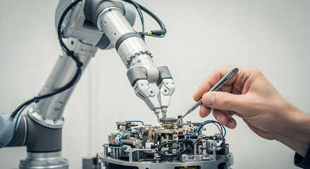 Robotic arm working on electronic components