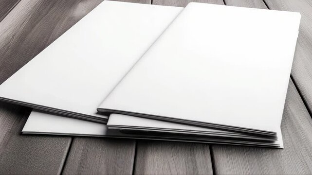 Blank magazine covers lying flat on rustic wooden surface, highlighting clean design and mockup potential for publishing projects
