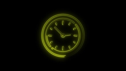Animated neon clock displayed against black background shows time passing - Powered by Adobe