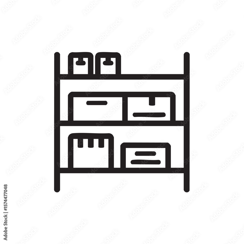 Poster boxes are neatly stored on a shelving unit.