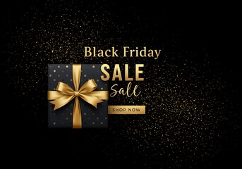 Black friday sale with gift box and gold ribbon