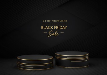Black friday sale with luxury podiums on dark background