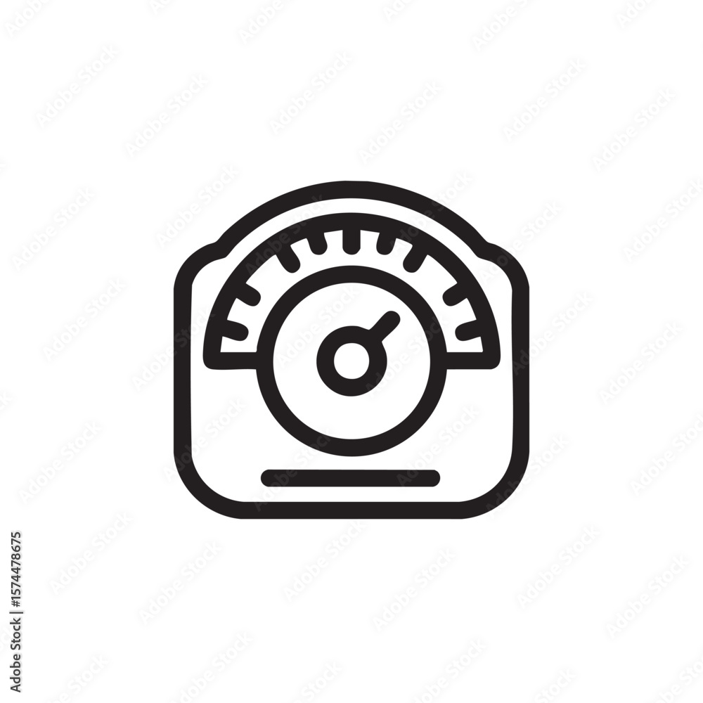 Poster a simple outline icon of a weight scale with a dial.