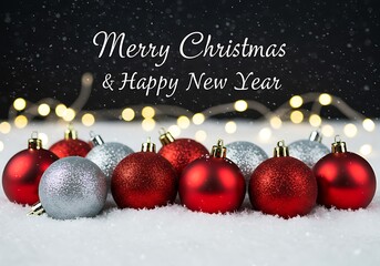 Merry christmas and happy new year with ornaments