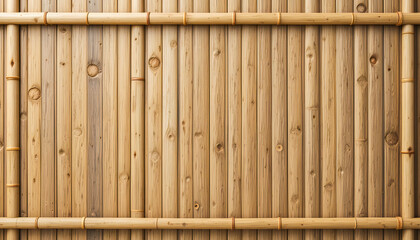 A perfectly aligned bamboo fence, showcasing the natural texture and sustainable beauty of bamboo as a background.