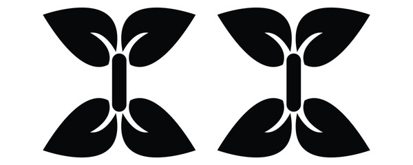 Black stylized leaves symmetrical pattern white