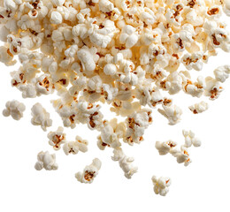 Popped popcorn scattered isolated on png transparent background