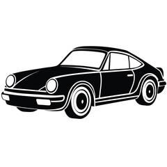 Obraz premium Classic sports car coupe with distinctive round headlights and racing stripes silhouette