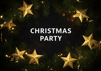 Christmas party invitation with fir branches and stars