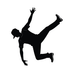 Black silhouette of a teen breakdancing with one leg extended dancer hip hop