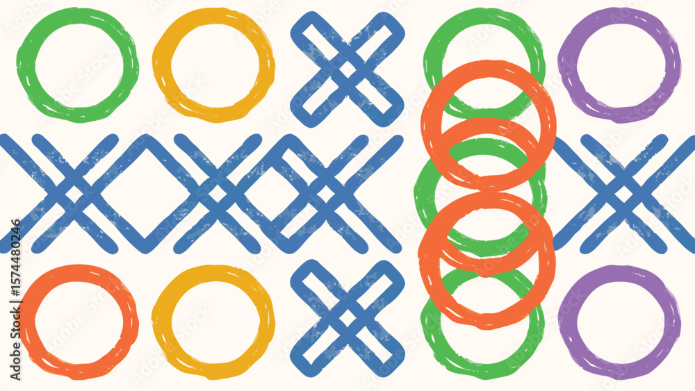 Poster colorful circles and crosses pattern in a playful arrangement on a light background design element