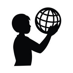 Silhouette of a person holding a globe representing the world vector
