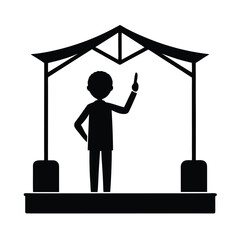 Black silhouette of person on stage presenting idea under canopy presentation