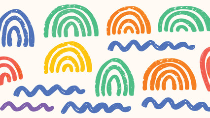 Obraz premium Colorful arches and wavy lines pattern with red, orange, yellow, green, blue, and purple hues design