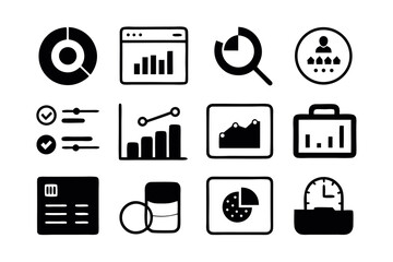 Data Analytics Flat Icon Set – Database, Statistics, Monitoring, Research, Management, Charts, Reports & Diagrams