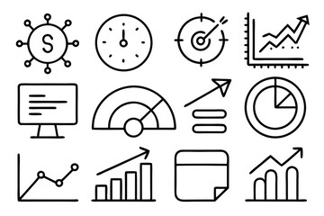 Data Analytics Flat Icon Set – Database, Statistics, Monitoring, Research, Management, Charts, Reports & Diagrams