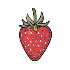 Fototapeta premium Vibrant HandDrawn Strawberry with Detailed Seeds and Leaves