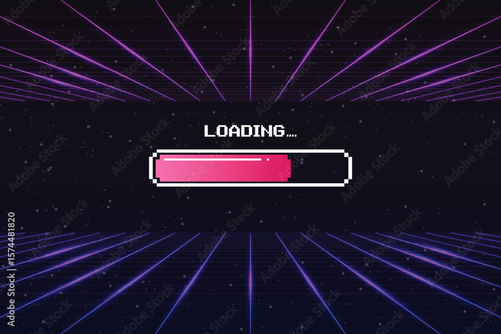 Poster loading bar. pixel art .8 bit. retro game. for game assets in vector illustrations. retro futurism s